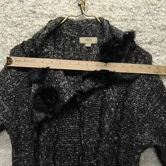 Vintage Hendi Ruffle Sweater Cardigan Faux Fur Trench Wool Belt - Picture 6 of 16